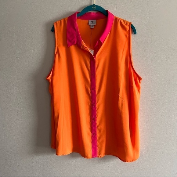 Worthington Pink & Orange Sleeveless Button Up Blouse size 2X - Picture 6 of 6